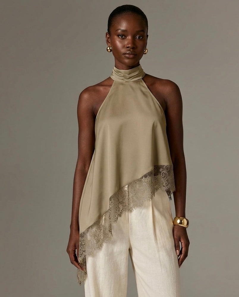 Heirloom Female Satin Top - Khaki